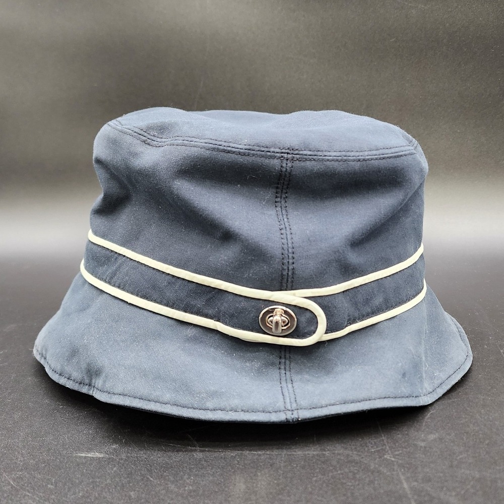 Coach M/L Navy Blue Bucket Hat Turnlock Signat. Lining Cotton Designer Sun Rain‎